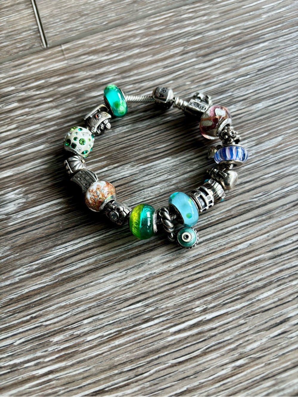 Pandora Multicolor Glass & Silver Charm Bracelet